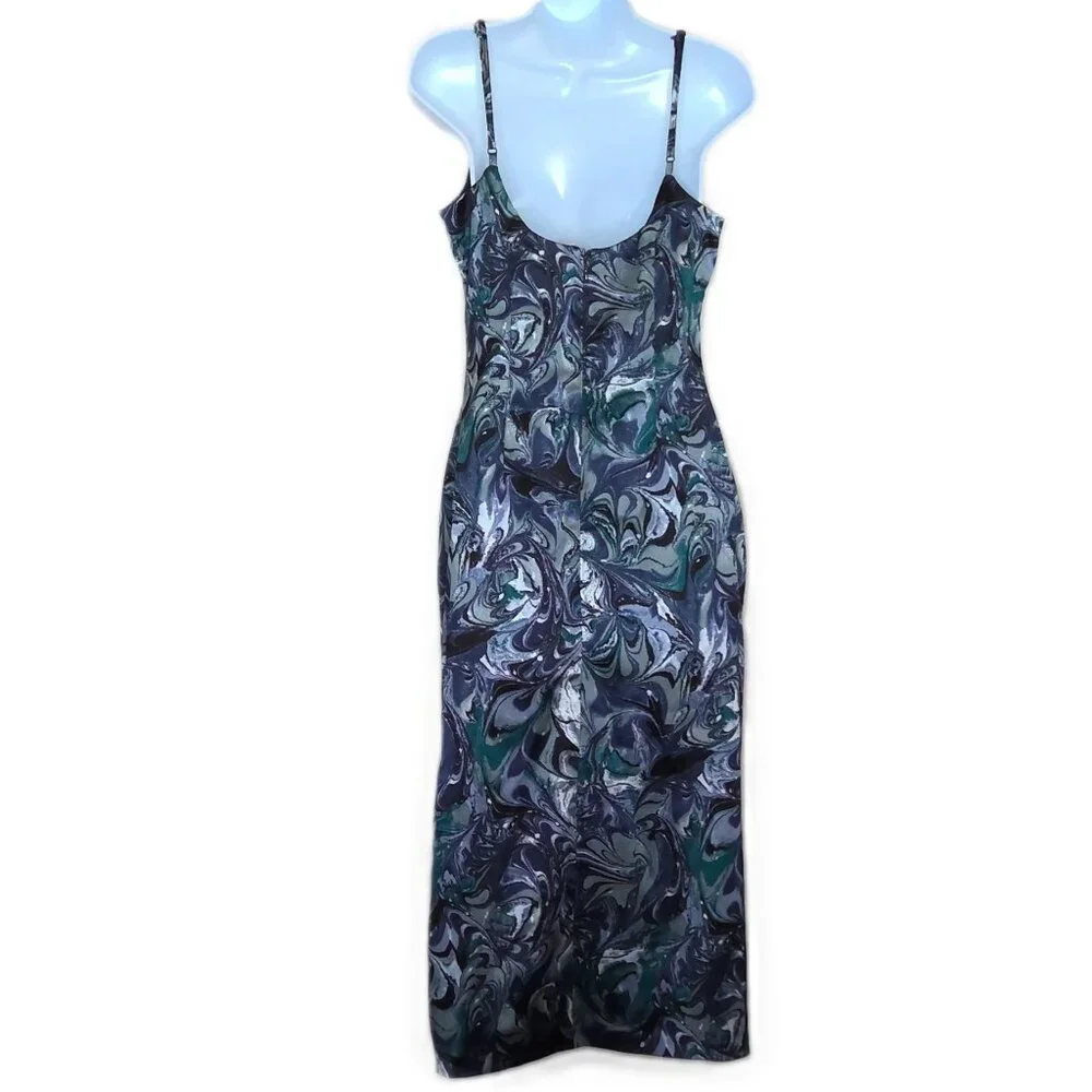 New Abercrombie & Fitch Dress Marbled Floral Blue Watercolor Midi Stretch NWT  M